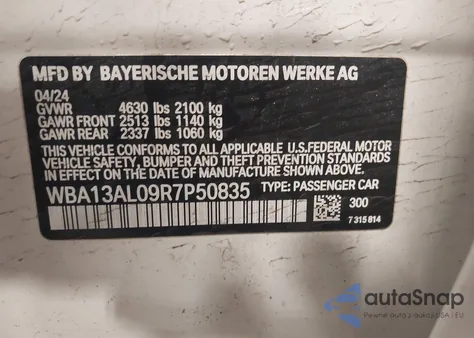 2024 BMW M235 Gran Coupe I xDrive z USA, uszkodzony, nr VIN WBA13AL09R7P50835